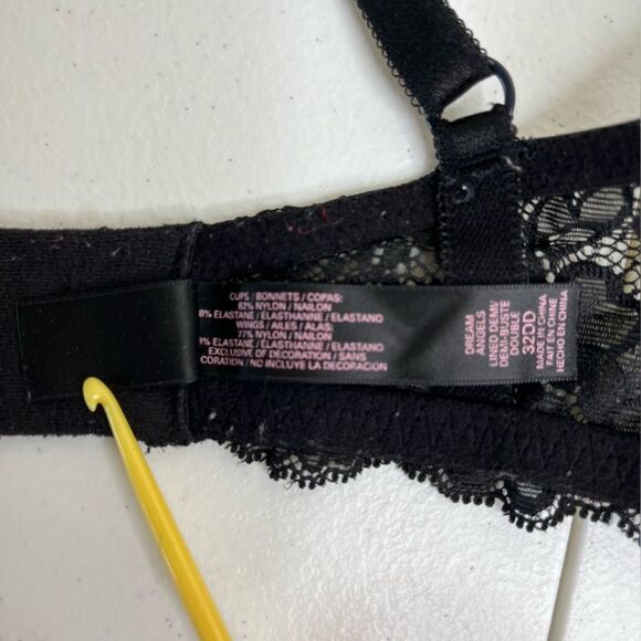 Victorias Secret Dream Angels Black Lined Demi Lace Trim Bra Women 32DD / 32E - Picture 11 of 15